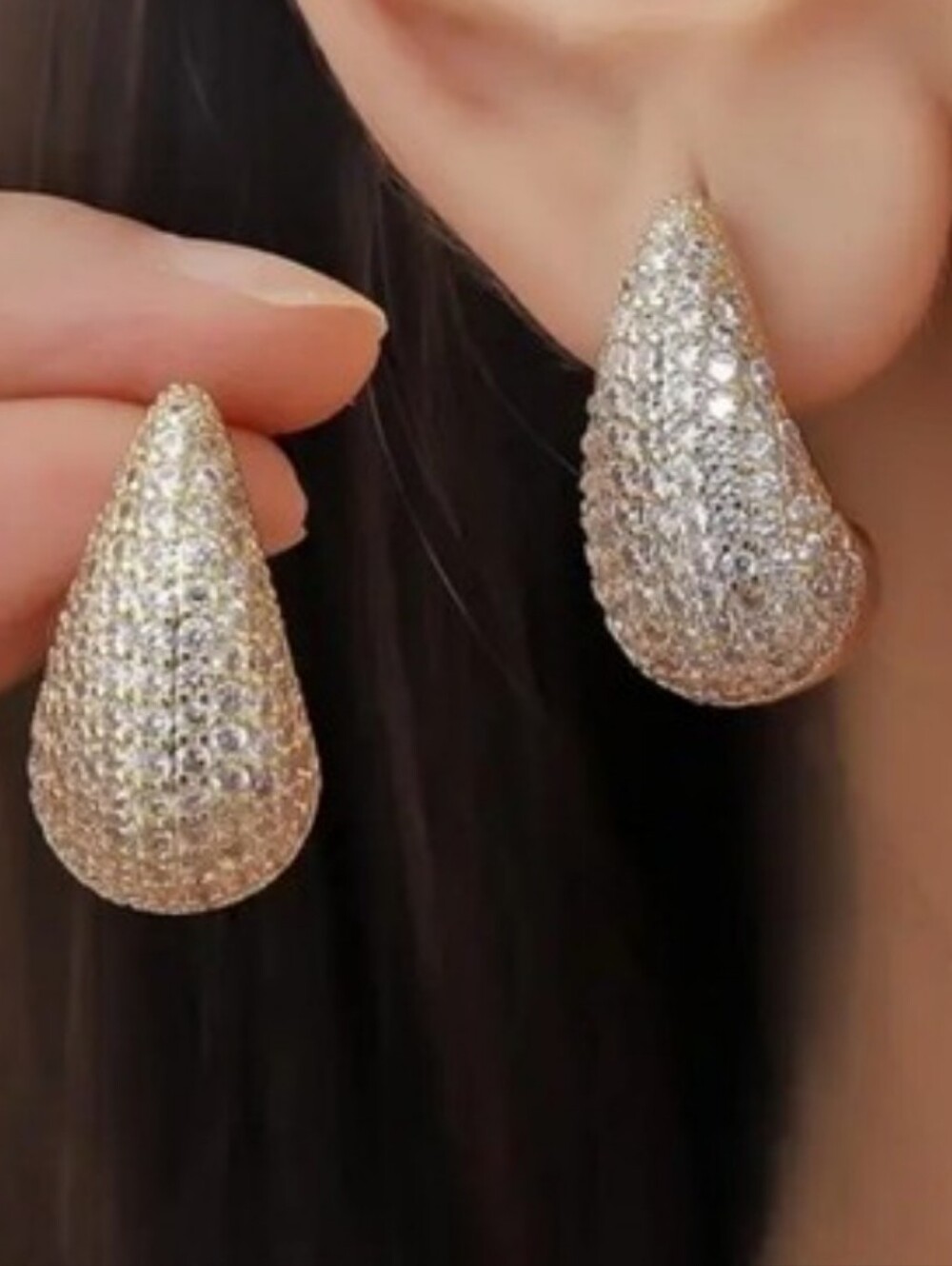 Sunaina Teardrop Pierced Earrings Elegant Crystal Accent Formal Elegant Evening - Picture 5 of 5
